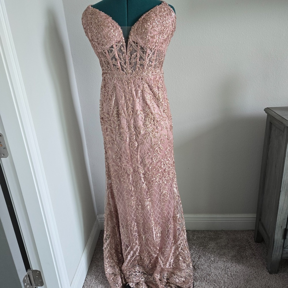 Ellie Wilde Mon Cheri rose sequined formal gown size 8 / size 10  extra long